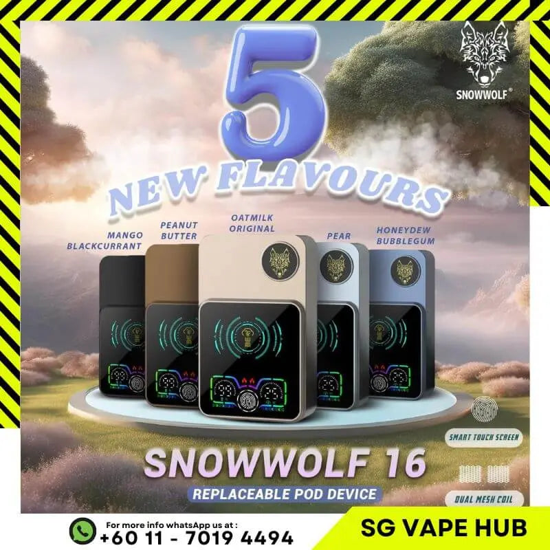 SGVape-SNOWWOLF-16K-5-NEW-Flavors-_MANGO-BLACKCURRANT_-_PEANUT-BUTTER_-_OAT-MILK-ORIGINAL_-_PEAR_-_HONEYDEW-BUBBLEGUM_-SG-Vape-Hub