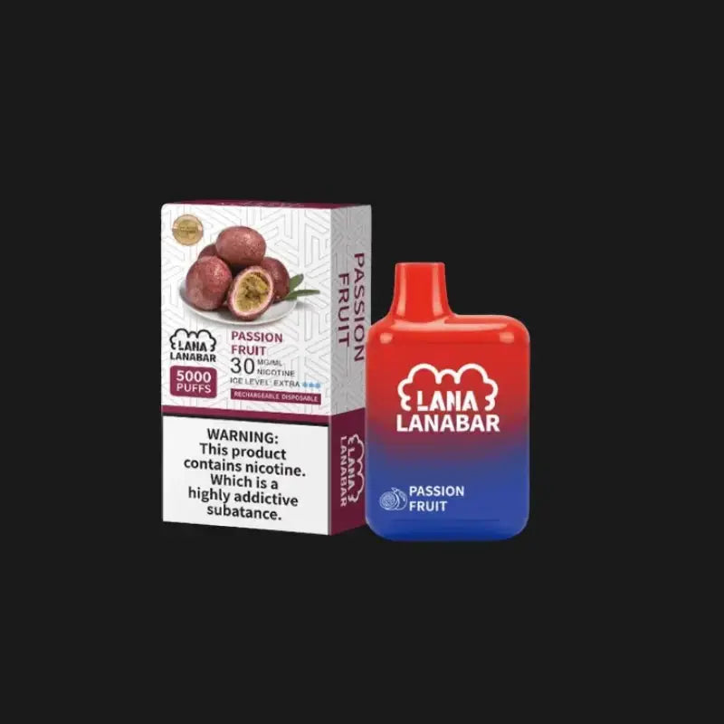 SGVape-Lana-Bar-5000-Puffs,-Passion-Fruit-flavor-on-a-black-background-LANA