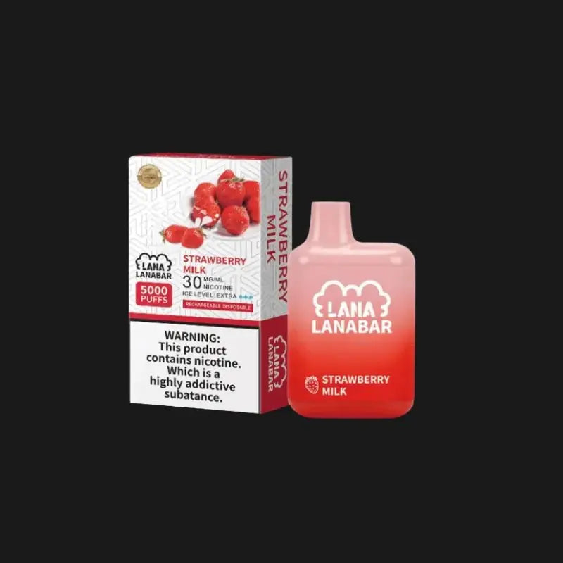 SGVape-Lana-Bar-5000-Puffs,-Strawberry-Milk-Flavor-on-a-black-background-LANA